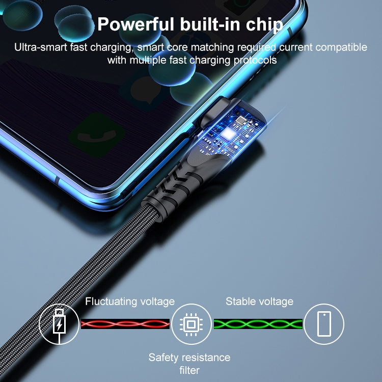 6A 66W USB to USB-C / Type-C Elbow Mobile Phone Game Fast Data Cable, 0.5m, 1m, 2m, 3m – Aluminum Alloy, TPU