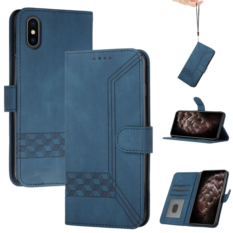 Cubic Skin Feel Flip Leather Phone Case – Wear-resistant, Card Slot, Flip, For iPhone XS Max, For iPhone SE 2022 / SE 2020 / 7 / 8, For iPhone 7 Plus / 8 Plus For iPhone XS Max Blue