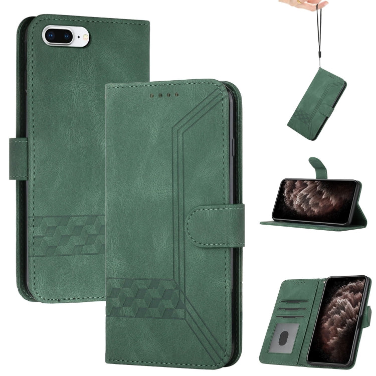 Cubic Skin Feel Flip Leather Phone Case – Wear-resistant, Card Slot, Flip, For iPhone XS Max, For iPhone SE 2022 / SE 2020 / 7 / 8, For iPhone 7 Plus / 8 Plus For iPhone 7 Plus 8 Plus Green