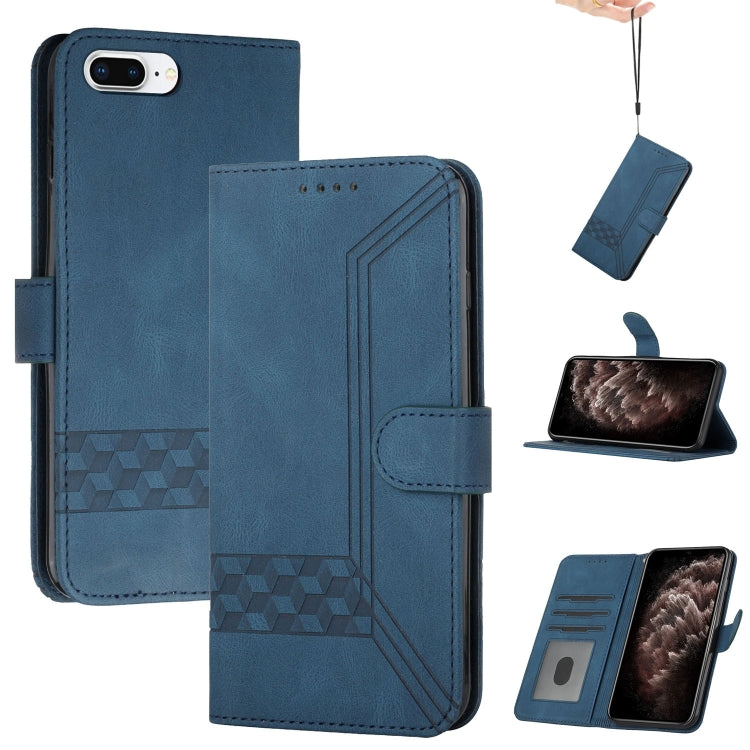 Cubic Skin Feel Flip Leather Phone Case – Wear-resistant, Card Slot, Flip, For iPhone XS Max, For iPhone SE 2022 / SE 2020 / 7 / 8, For iPhone 7 Plus / 8 Plus For iPhone 7 Plus 8 Plus Blue