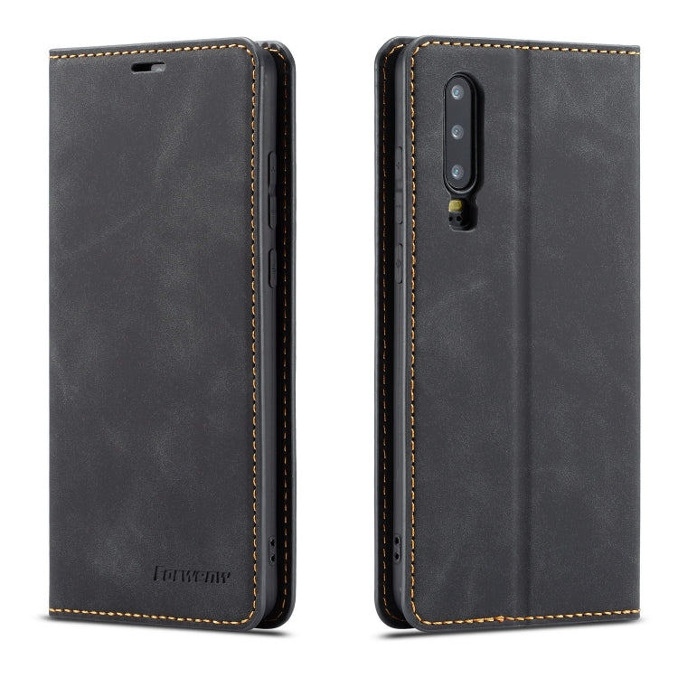 Forwenw Dream Series Oil Edge Strong Magnetism Horizontal Flip Leather Case with Holder & Card Slots & Wallet & Photo Frame, For Huawei P30, For Huawei P30 Lite, For Huawei P30 Pro, For Galaxy A10 / M10, For Galaxy A20, For Galaxy A30 For Huawei P30 Black