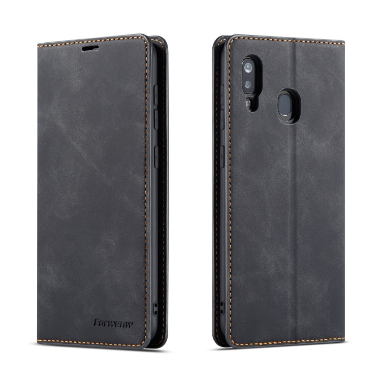 Forwenw Dream Series Oil Edge Strong Magnetism Horizontal Flip Leather Case with Holder & Card Slots & Wallet & Photo Frame, For Galaxy A40, For Galaxy A60, For Galaxy A20e, For Galaxy A50, For Galaxy A70, For Galaxy A80 / A90 For Galaxy A40 Black
