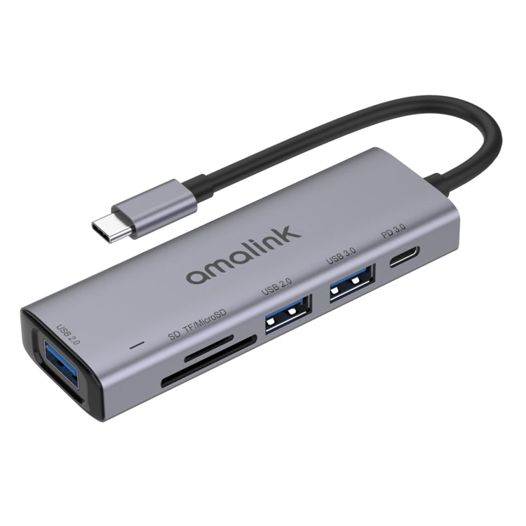 amalink 95120D Type-C / USB-C to SD/TF + 3 Ports USB + PD 3.0 Multi-function HUB Docking Station, 95120D – Aluminum Alloy, TPU