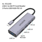 amalink 95120D Type-C / USB-C to SD/TF + 3 Ports USB + PD 3.0 Multi-function HUB Docking Station, 95120D – Aluminum Alloy, TPU