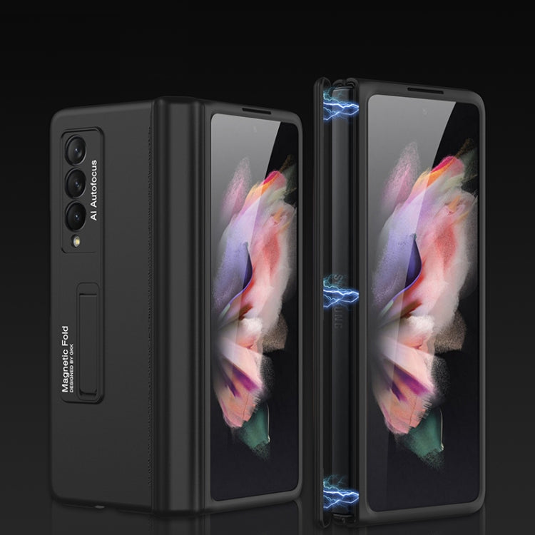 GKK Magnetic Full Coverage Phone Flip Case with Holder, For Samsung Galaxy Z Fold3 5G For Samsung Galaxy Z Fold3 5G Black