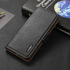KHAZNEH Side-Magnetic Litchi Genuine Leather RFID Case – Magnetic, Leather, TPU, For iPhone 13 mini, For iPhone 13, For iPhone 13 Pro, For iPhone 13 Pro Max, For iPhone 12 mini, For iPhone 12 / 12 Pro