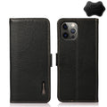 KHAZNEH Side-Magnetic Litchi Genuine Leather RFID Case, For iPhone 12 Pro Max, For iPhone 11, For iPhone 11 Pro, For iPhone 11 Pro Max For iPhone 12 Pro Max Black