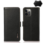 KHAZNEH Side-Magnetic Litchi Genuine Leather RFID Case, For iPhone 12 Pro Max, For iPhone 11, For iPhone 11 Pro, For iPhone 11 Pro Max For iPhone 12 Pro Max Black