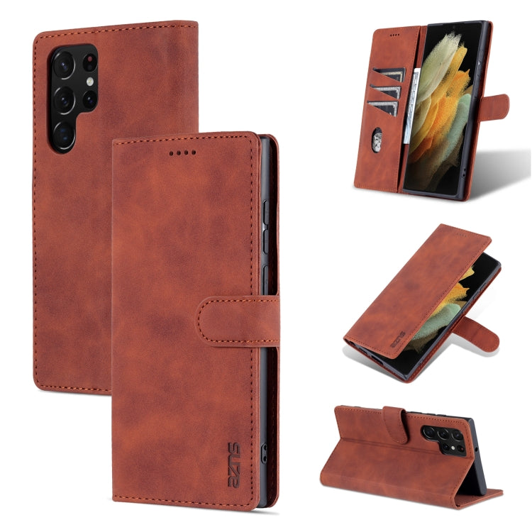 AZNS Skin Feel Calf Texture Horizontal Flip Leather Phone Case – Card Slot, Flip, Leather, For vivo Y71t / V21e 5G, For Samsung Galaxy A13 5G, For Samsung Galaxy S22 Ultra 5G For Samsung Galaxy S22 Ultra 5G Brown