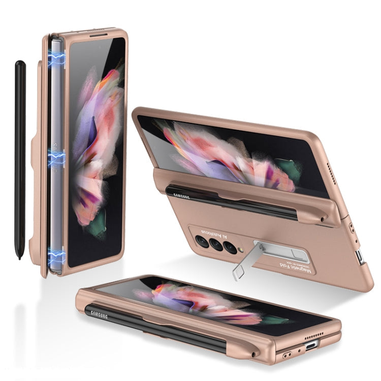 GKK Magnetic Full Coverage Phone Flip Case with Pen Slot, For Samsung Galaxy Z Fold3 5G For Samsung Galaxy Z Fold3 5G Gold
