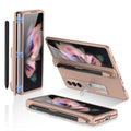 GKK Magnetic Full Coverage Phone Flip Case with Pen Slot, For Samsung Galaxy Z Fold3 5G For Samsung Galaxy Z Fold3 5G Gold