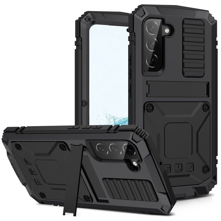 R-JUST Metal + Silicone Holder Phone Case, For Samsung Galaxy S22 5G, For Samsung Galaxy S22+ 5G, For Samsung Galaxy S22 Ultra 5G For Samsung Galaxy S22 5G Black
