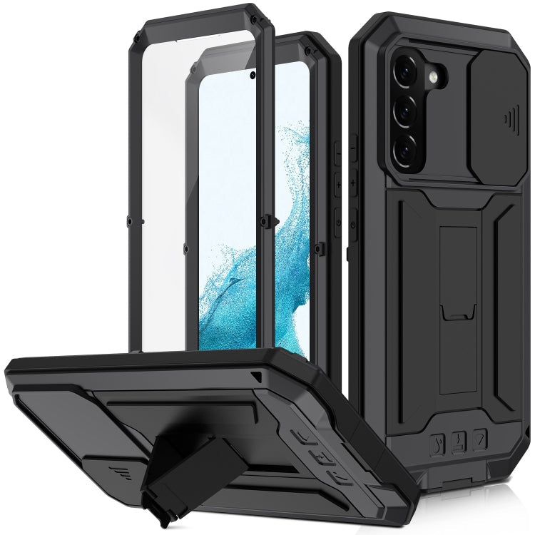 R-JUST Sliding Camera Metal + Silicone Holder Phone Case, For Samsung Galaxy S22 5G, For Samsung Galaxy S22+ 5G, For Samsung Galaxy S22 Ultra 5G For Samsung Galaxy S22 5G Black
