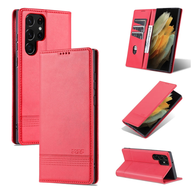 AZNS Magnetic Calf Texture Horizontal Flip Leather Phone Case, For Samsung Galaxy S22 Ultra 5G For Samsung Galaxy S22 Ultra 5G Red