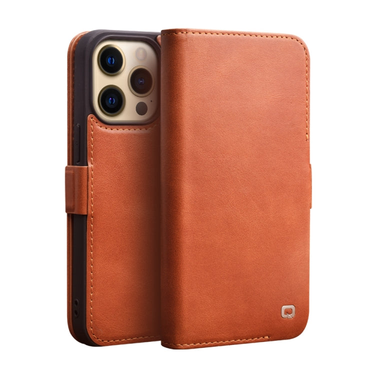 QIALINO Magnetic Buckle Leather Phone Case – Magnetic, Card Slot, Leather, For iPhone 13 mini, For iPhone 13 Pro For iPhone 13 Pro Brown