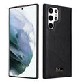Fierre Shann Leather Texture Phone Back Cover Case, For Samsung Galaxy S22 Ultra 5G For Samsung Galaxy S22 Ultra 5G Ox Tendon Black
