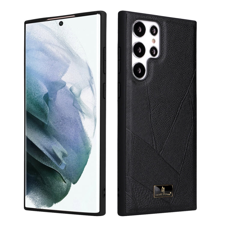 Fierre Shann Leather Texture Phone Back Cover Case, For Samsung Galaxy S22 Ultra 5G For Samsung Galaxy S22 Ultra 5G Ox Tendon Black