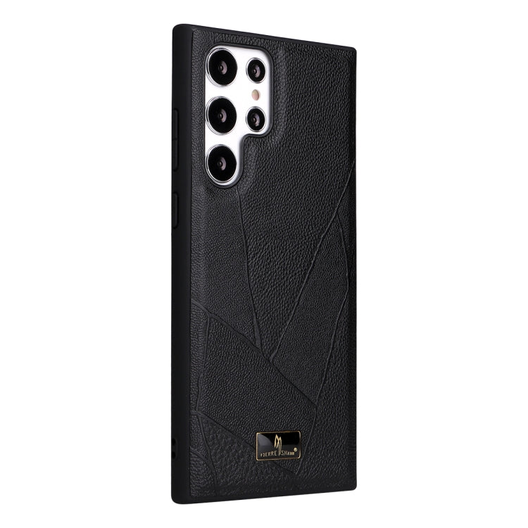 Fierre Shann Leather Texture Phone Back Cover Case, For Samsung Galaxy S22 Ultra 5G