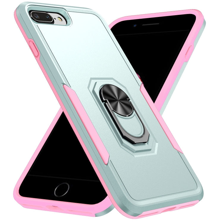 Armor Heavy Duty PC + TPU Holder Phone Case, For iPhone SE 2022 / SE... For iPhone 8 Plus 7 Plus Green Pink