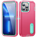 3 in 1 Rugged Holder Phone Case, For iPhone 13 Pro Max, For iPhone 12 /... For iPhone 13 Pro Max Pink + Blue
