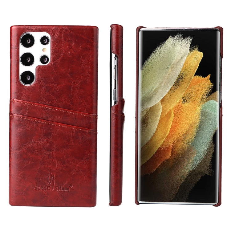 Fierre Shann Retro Oil Wax Texture PU Leather Phone Case with Card Slots, For Samsung Galaxy S22 Ultra 5G, For Samsung Galaxy S22+ 5G, For Samsung Galaxy S22 5G For Samsung Galaxy S22 Ultra 5G Brown