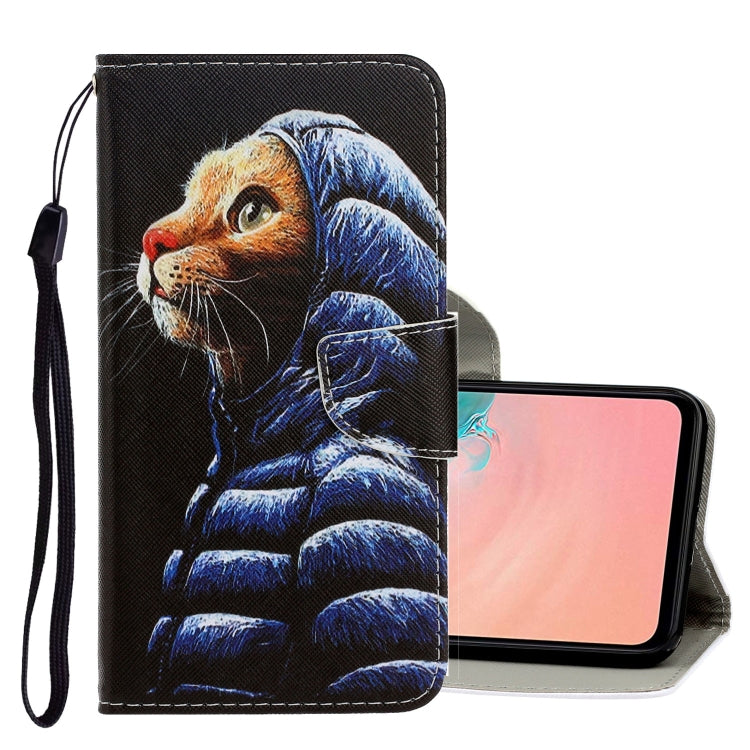 3D Colored Drawing Horizontal Flip PU Leather Case with Holder & Card Slots & Wallet, For Galaxy A71 For Galaxy A71 Down Jacket Cat
