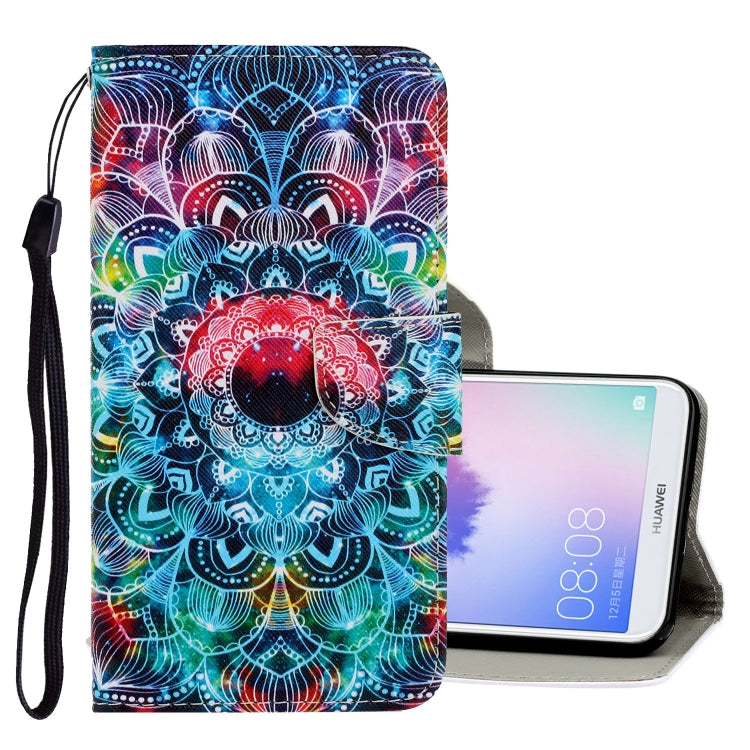 3D Colored Drawing Horizontal Flip PU Leather Case with Holder & Card Slots & Wallet – Card Slot, Flip, Leather, For Huawei Enjoy 7S For Huawei Enjoy 7S Mandala