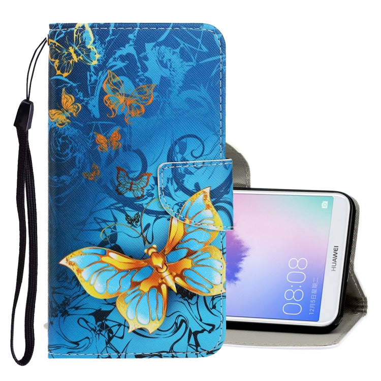 3D Colored Drawing Horizontal Flip PU Leather Case with Holder & Card Slots & Wallet – Card Slot, Flip, Leather, For Huawei Enjoy 7S For Huawei Enjoy 7S Jade Butterfly