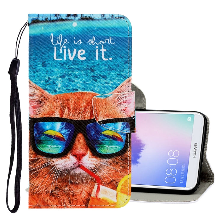 3D Colored Drawing Horizontal Flip PU Leather Case with Holder & Card Slots & Wallet – Card Slot, Flip, Leather, For Huawei Enjoy 7S For Huawei Enjoy 7S Underwater Cat
