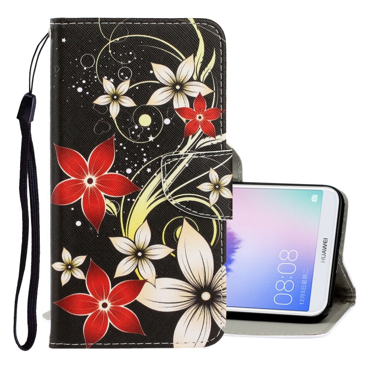 3D Colored Drawing Horizontal Flip PU Leather Case with Holder & Card Slots & Wallet – Card Slot, Flip, Leather, For Huawei Enjoy 7S For Huawei Enjoy 7S Red Flower