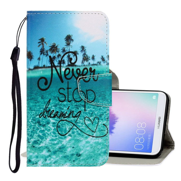 3D Colored Drawing Horizontal Flip PU Leather Case with Holder & Card Slots & Wallet – Card Slot, Flip, Leather, For Huawei Enjoy 7S For Huawei Enjoy 7S Blue Coconut Grove