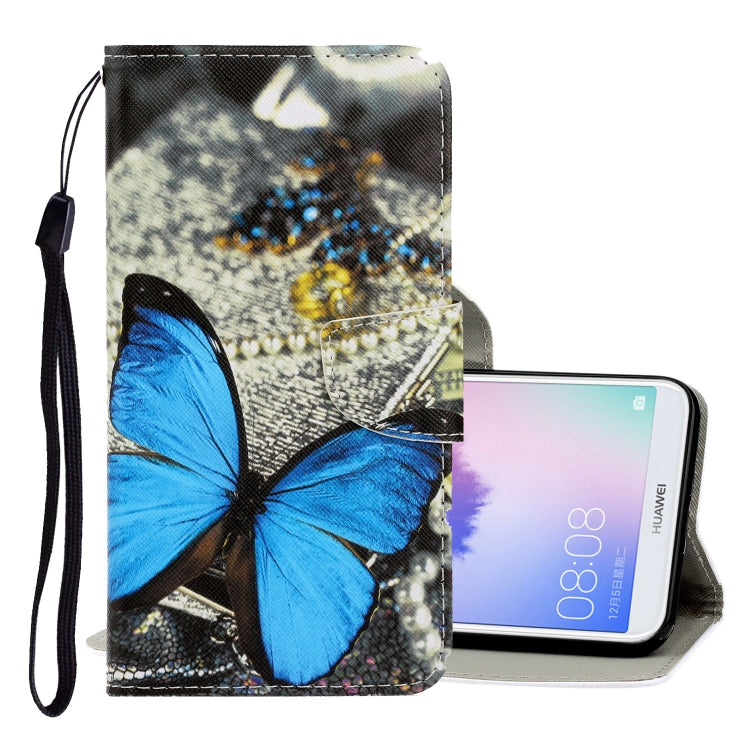 3D Colored Drawing Horizontal Flip PU Leather Case with Holder & Card Slots & Wallet – Card Slot, Flip, Leather, For Huawei Enjoy 7S For Huawei Enjoy 7S A Butterfly