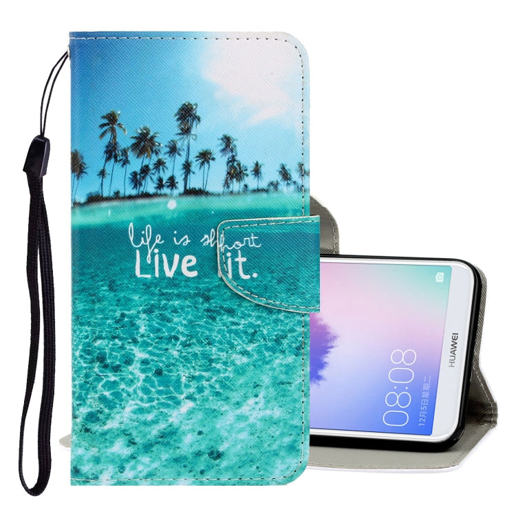 3D Colored Drawing Horizontal Flip PU Leather Case with Holder & Card Slots & Wallet – Card Slot, Flip, Leather, For Huawei Enjoy 7S For Huawei Enjoy 7S Coconut Tree