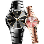 OLEVS 8697 Couple Fashion Waterproof Luminous Quartz Watch, OLEVS 8697 (Black + Rose Gold) OLEVS 8697 (Black + Rose Gold)