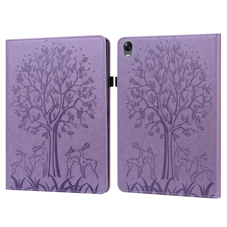 Tree & Deer Pattern Pressed Printing Leather Tablet Case – Card Slot, Leather, TPU, For OPPO Pad 11 inch, For OPPO Realme Pad 10.4 inch, For Huawei MatePad T 10s 10.1 inch / T 10 9.7 inch, For Lenovo Legion Y700 For OPPO Pad 11 inch Purple