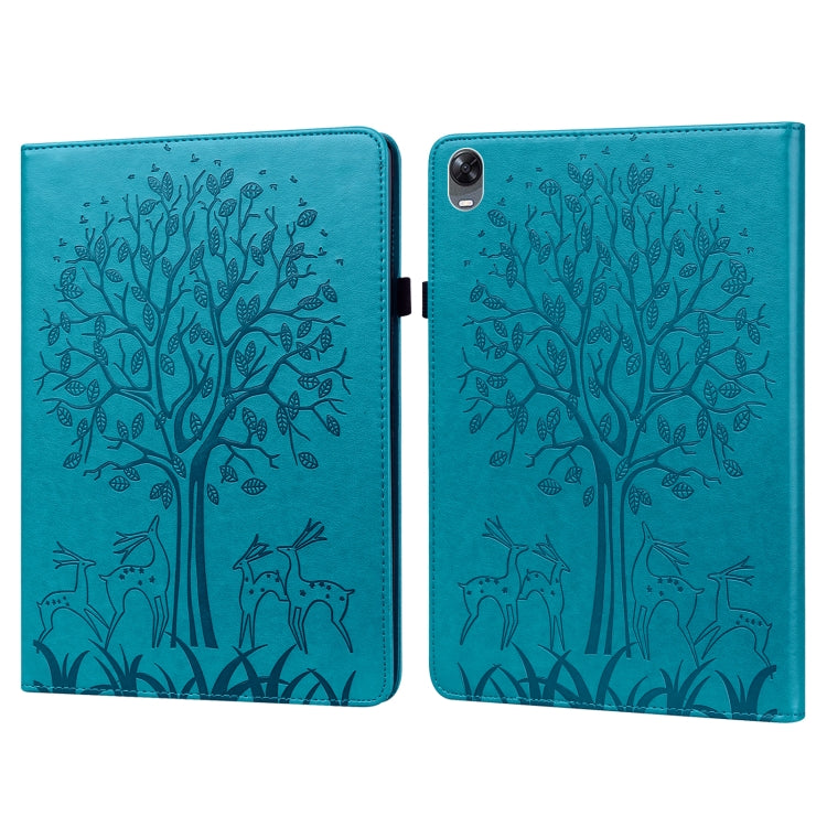 Tree & Deer Pattern Pressed Printing Leather Tablet Case – Card Slot, Leather, TPU, For OPPO Pad 11 inch, For OPPO Realme Pad 10.4 inch, For Huawei MatePad T 10s 10.1 inch / T 10 9.7 inch, For Lenovo Legion Y700 For OPPO Pad 11 inch Blue