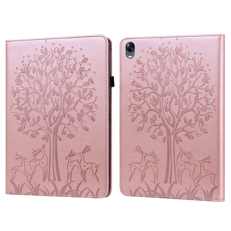 Tree & Deer Pattern Pressed Printing Leather Tablet Case – Card Slot, Leather, TPU, For OPPO Pad 11 inch, For OPPO Realme Pad 10.4 inch, For Huawei MatePad T 10s 10.1 inch / T 10 9.7 inch, For Lenovo Legion Y700 For OPPO Pad 11 inch Pink