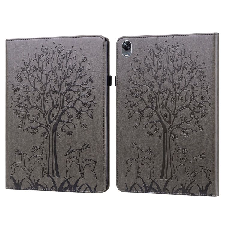 Tree & Deer Pattern Pressed Printing Leather Tablet Case – Card Slot, Leather, TPU, For OPPO Pad 11 inch, For OPPO Realme Pad 10.4 inch, For Huawei MatePad T 10s 10.1 inch / T 10 9.7 inch, For Lenovo Legion Y700 For OPPO Pad 11 inch Grey