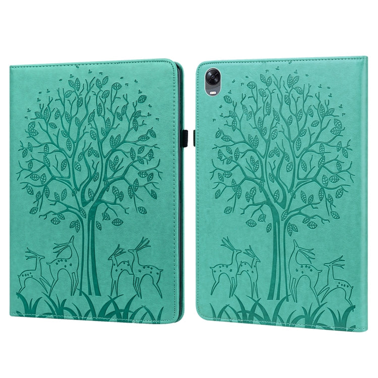 Tree & Deer Pattern Pressed Printing Leather Tablet Case – Card Slot, Leather, TPU, For OPPO Pad 11 inch, For OPPO Realme Pad 10.4 inch, For Huawei MatePad T 10s 10.1 inch / T 10 9.7 inch, For Lenovo Legion Y700 For OPPO Pad 11 inch Green