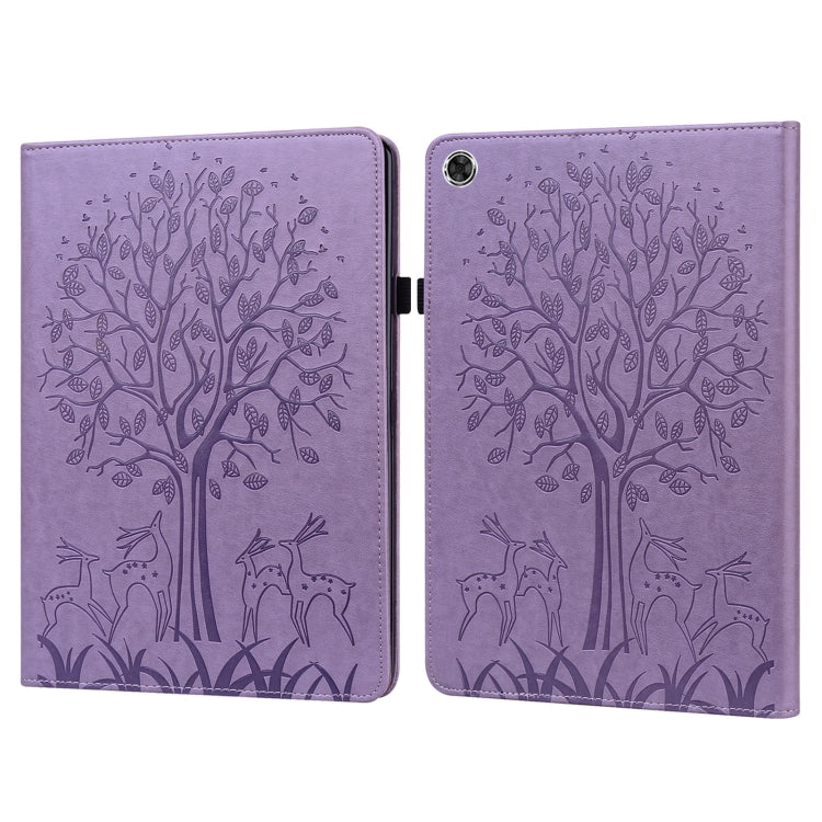 Tree & Deer Pattern Pressed Printing Leather Tablet Case – Card Slot, Leather, TPU, For OPPO Pad 11 inch, For OPPO Realme Pad 10.4 inch, For Huawei MatePad T 10s 10.1 inch / T 10 9.7 inch, For Lenovo Legion Y700 For OPPO Realme Pad 10.4 inch Purple