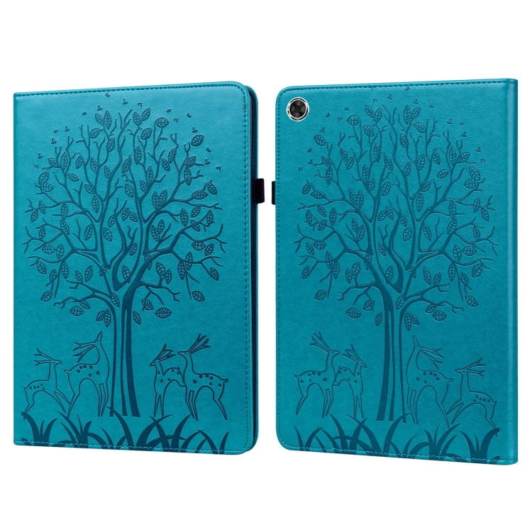 Tree & Deer Pattern Pressed Printing Leather Tablet Case – Card Slot, Leather, TPU, For OPPO Pad 11 inch, For OPPO Realme Pad 10.4 inch, For Huawei MatePad T 10s 10.1 inch / T 10 9.7 inch, For Lenovo Legion Y700 For OPPO Realme Pad 10.4 inch Blue