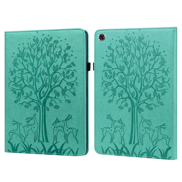Tree & Deer Pattern Pressed Printing Leather Tablet Case – Card Slot, Leather, TPU, For OPPO Pad 11 inch, For OPPO Realme Pad 10.4 inch, For Huawei MatePad T 10s 10.1 inch / T 10 9.7 inch, For Lenovo Legion Y700 For OPPO Realme Pad 10.4 inch Green