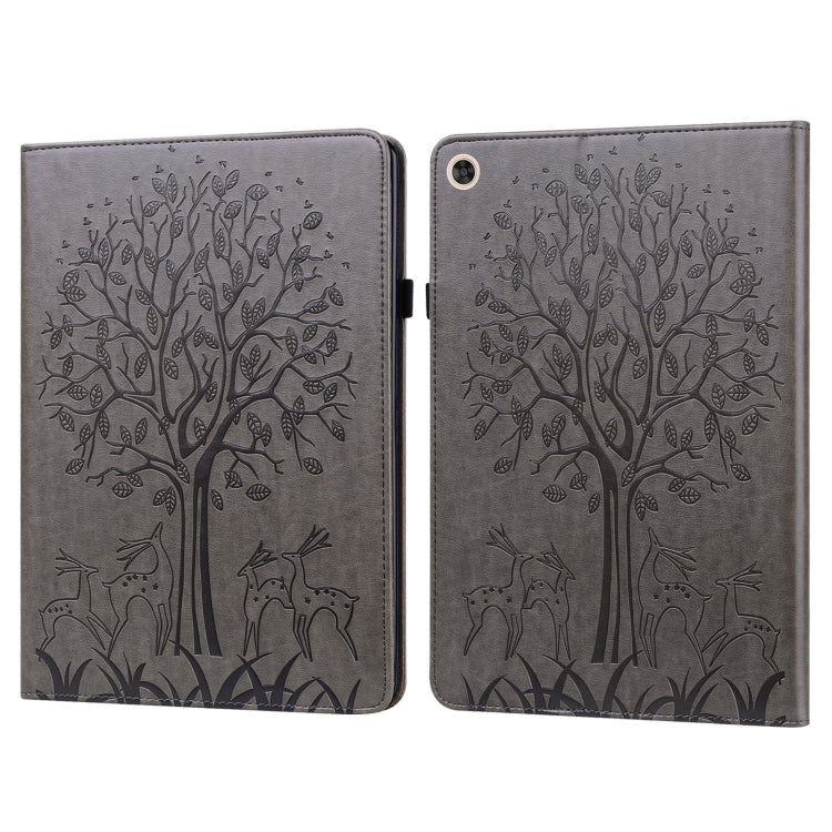 Tree & Deer Pattern Pressed Printing Leather Tablet Case – Card Slot, Leather, TPU, For OPPO Pad 11 inch, For OPPO Realme Pad 10.4 inch, For Huawei MatePad T 10s 10.1 inch / T 10 9.7 inch, For Lenovo Legion Y700 For Huawei MatePad T 10s 10.1 inch T 10 9.7 inch Grey