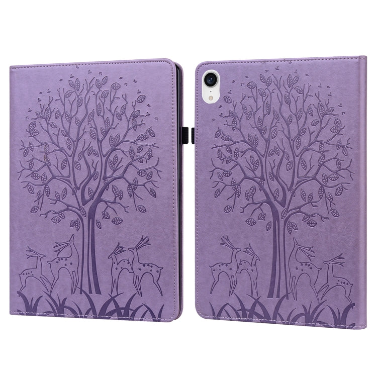 Tree & Deer Pattern Pressed Printing Leather Tablet Case, For iPad mini 6 2021 / mini 2024, For Samsung Galaxy Tab A8 10.5 2021 SM-X200 / SM-X205 For iPad mini 6 2021 mini 2024 Purple