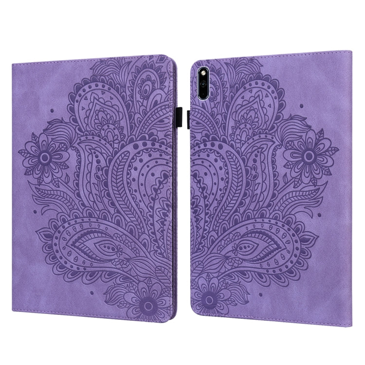 Peacock Embossed Pattern TPU + PU Leather Tablet Case – Card Slot, Leather, TPU, For Huawei MatePad 10.4, For Huawei MatePad T8 8.0 2020, For Huawei MediaPad T3 10, For Huawei MediaPad T5 10 For Huawei MatePad 10.4 Purple
