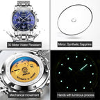 JIN SHI DUN 8750 Men Fashion Waterproof Luminous Mechanical Watch