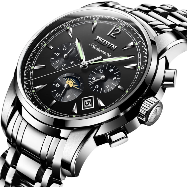 JIN SHI DUN 8750 Men Fashion Waterproof Luminous Mechanical Watch Silver Black