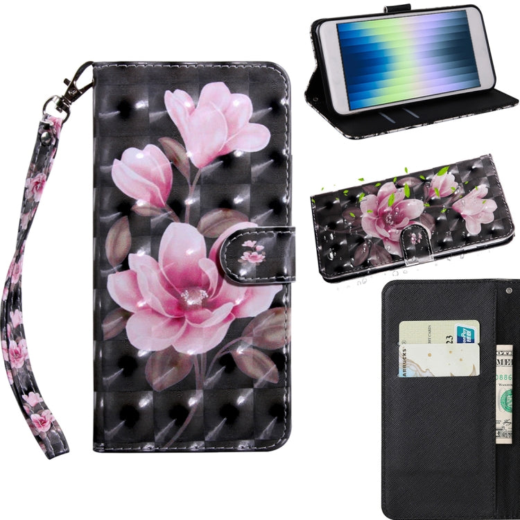 3D Painting Pattern Coloured Drawing Leather Phone Case – Card Slot, Leather, TPU, For iPhone SE 2022 For iPhone SE 2022 Pink Flower