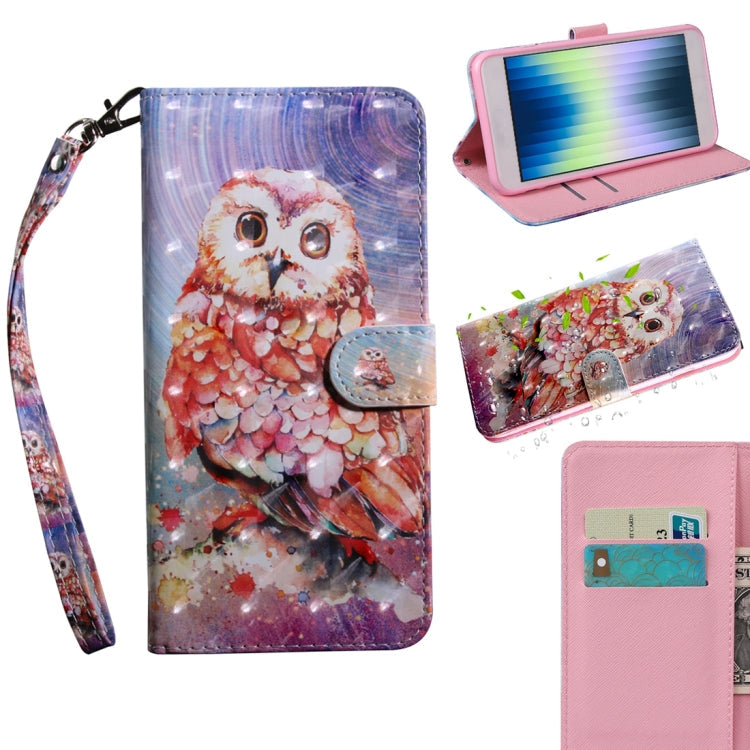 3D Painting Pattern Coloured Drawing Leather Phone Case – Card Slot, Leather, TPU, For iPhone SE 2022 For iPhone SE 2022 Colorful Owl