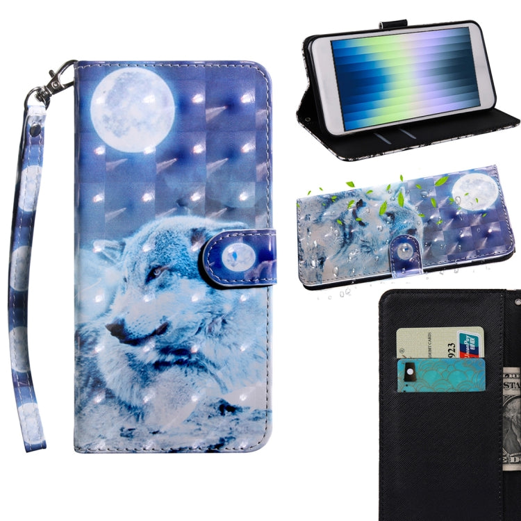 3D Painting Pattern Coloured Drawing Leather Phone Case – Card Slot, Leather, TPU, For iPhone SE 2022 For iPhone SE 2022 Wolf